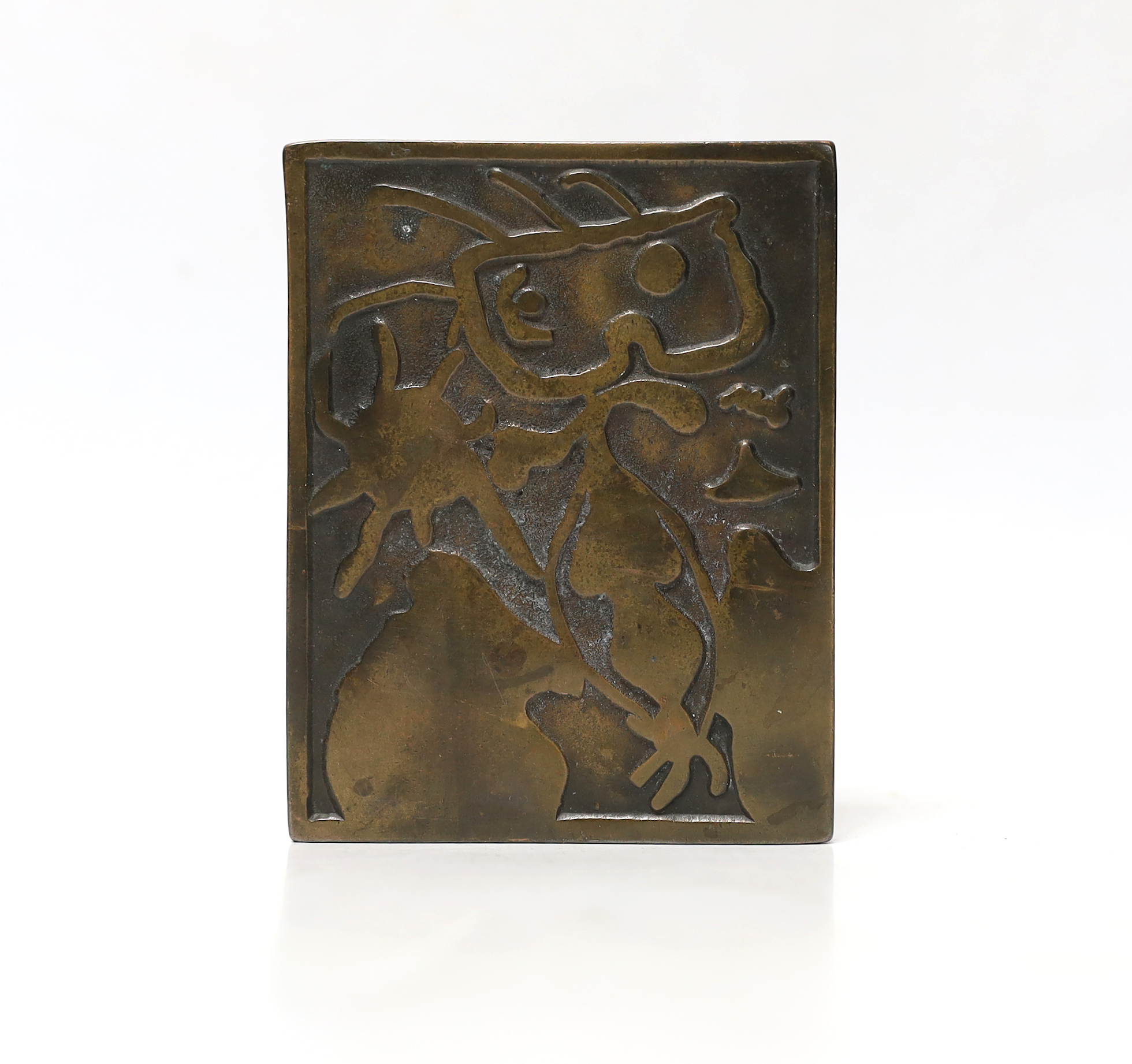 Joan Miro, XX Siecle, No.4 - 1938, bronze plaque, published by Fundacio Joan Miro, Barcelona, H.11cm W.8.5cm